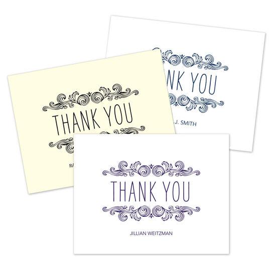 Woodcut Scroll Thank You Folded Note Cards
